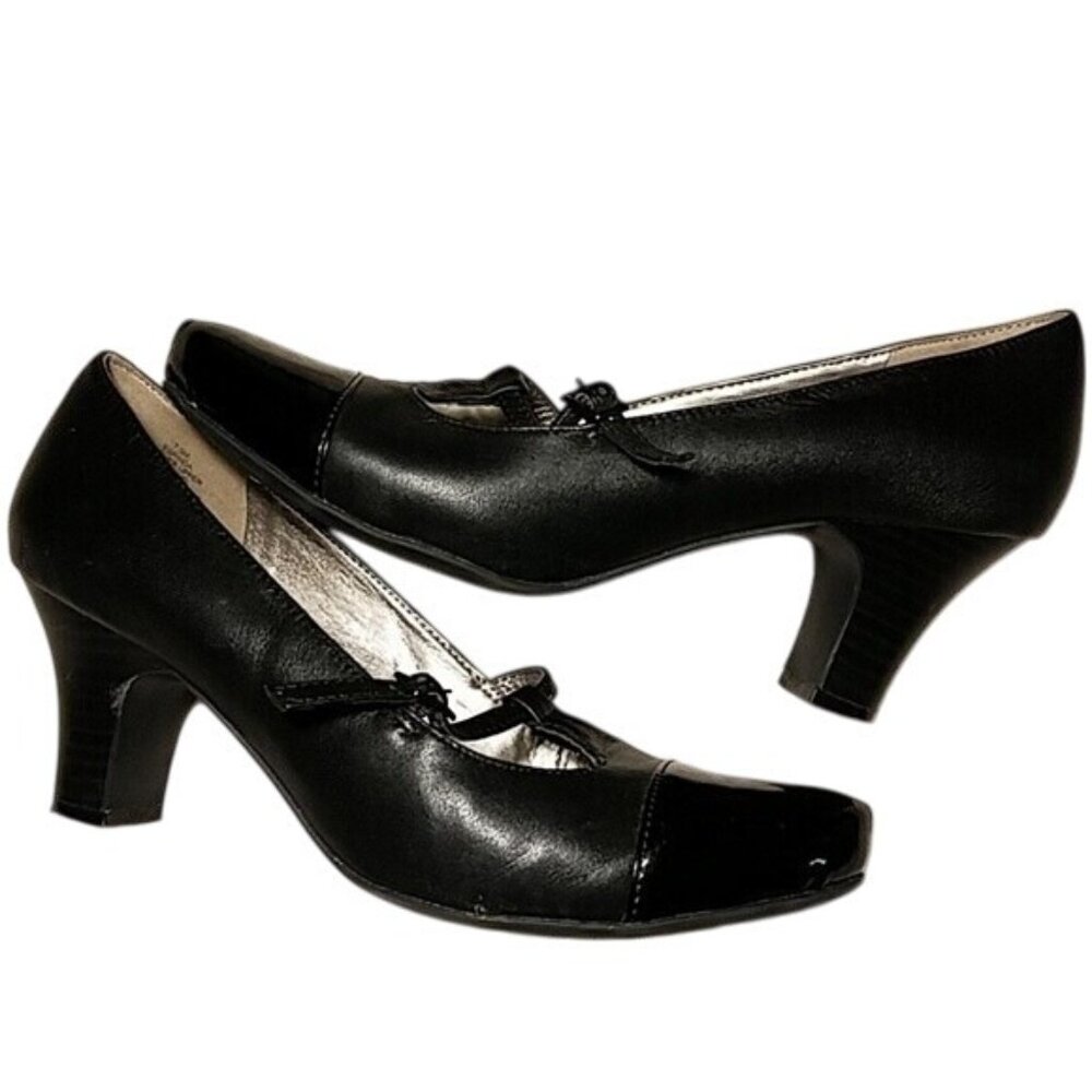 Easy Spirit Womens Elegant Black Leather Heeled Mary Jane Shoes Size 7.5